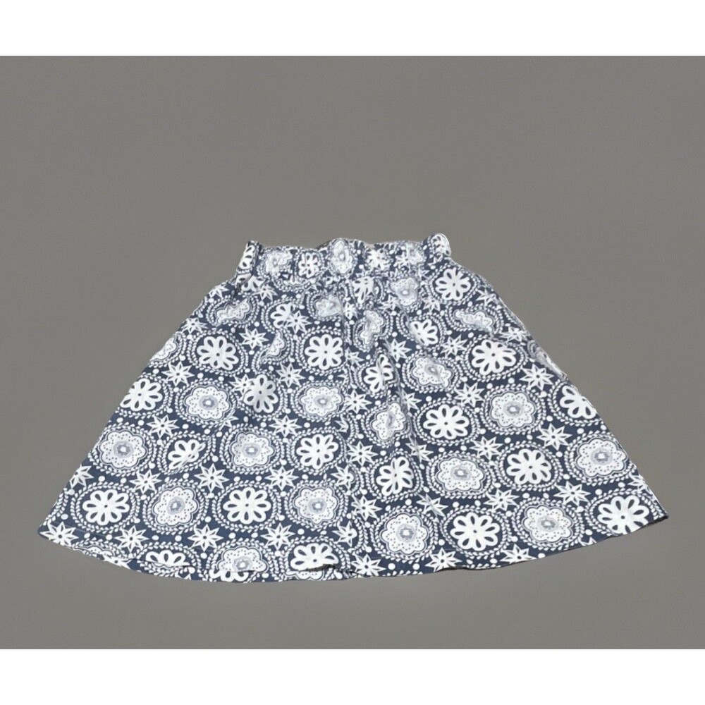 CANDY Blue White Floral A-Line Short Skirt W/Pockets Elastic Waist Size S